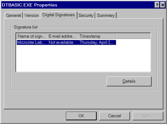 signature properties dialog